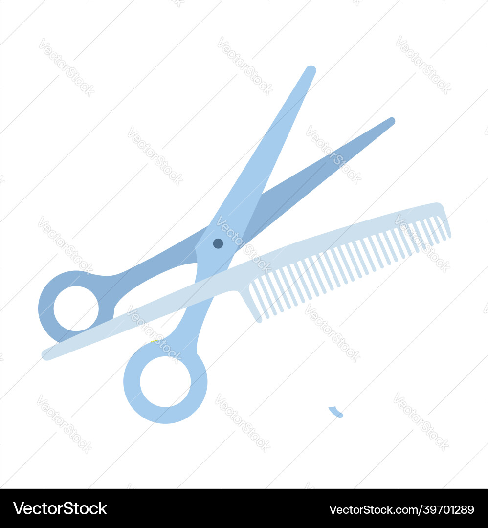 Scissors and a comb with sharp tip soft blue Scissors and a comb with sharp tip soft blue vector image