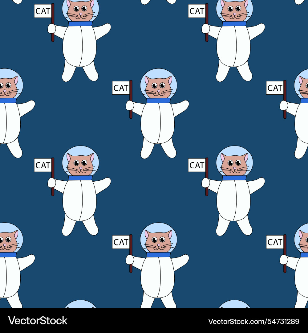 Seamless pattern cat astronaut in space with flag Seamless pattern cat astronaut in space with flag Vector Image