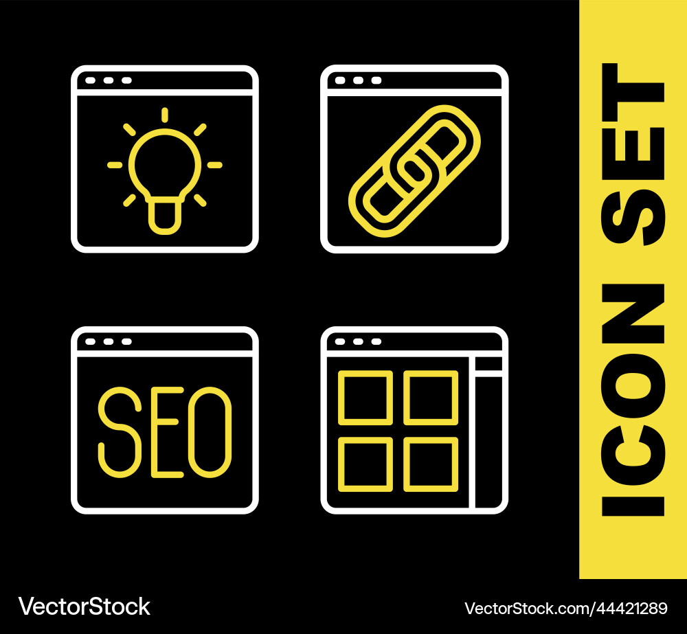 Set line browser window files seo optimization Set line browser window files seo optimization vector image