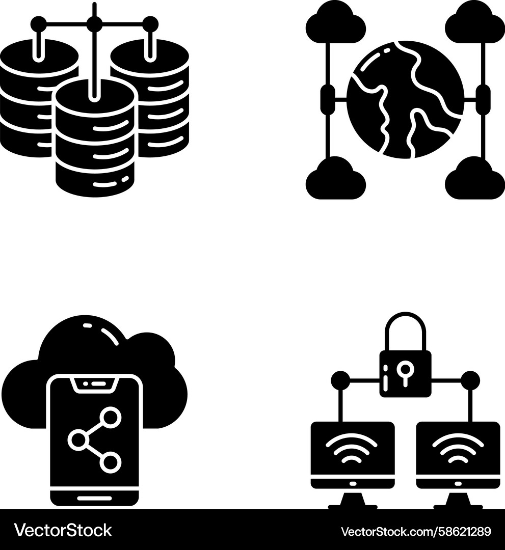 Set of data server solid icons Vector Image