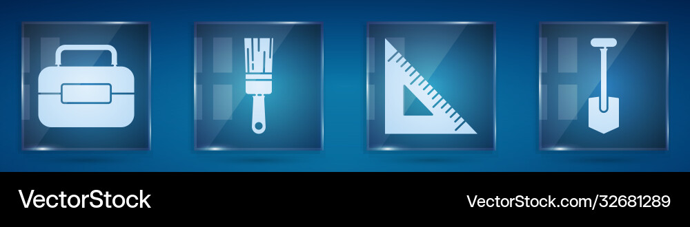 Set toolbox paint brush triangular ruler Set toolbox paint brush triangular ruler vector image