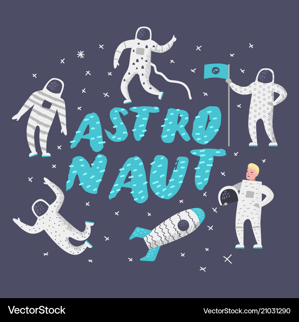 Astronauts & Rockets - Space Art vector image