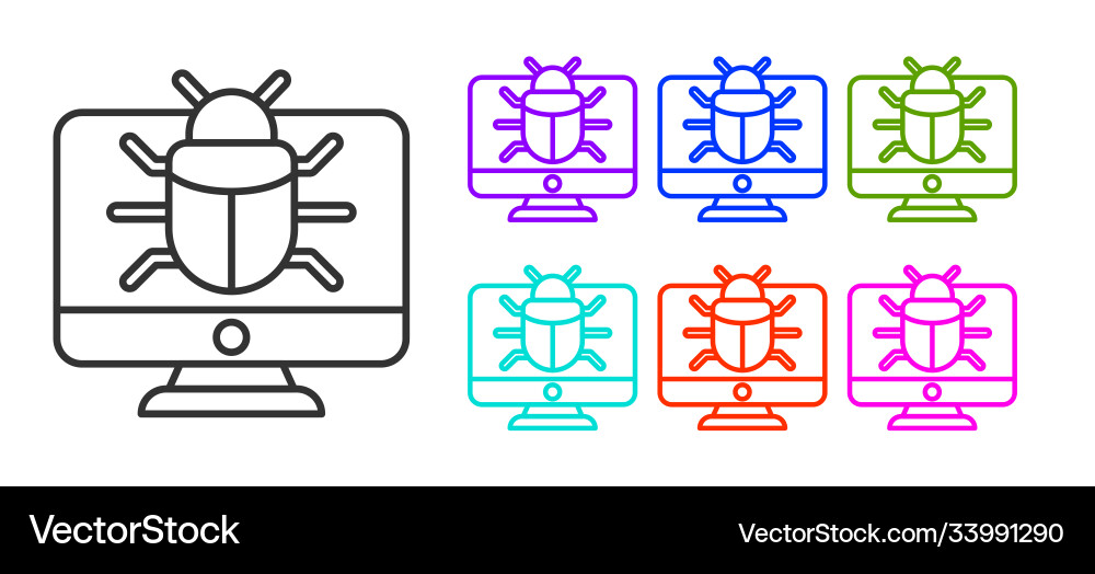 Black line system bug on monitor icon isolated Black line system bug on monitor icon isolated vector image