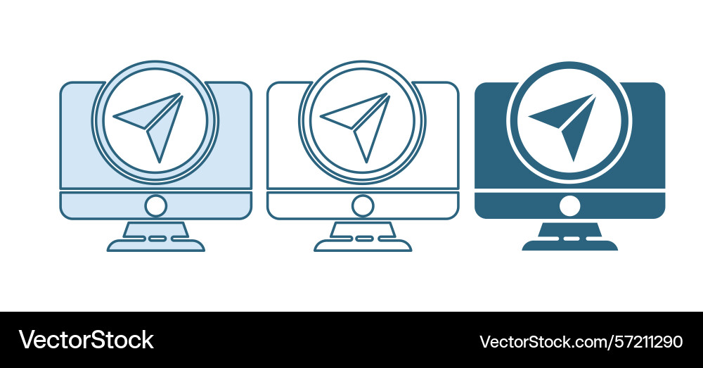 Blue computer monitor and folded map Blue computer monitor and folded map vector image