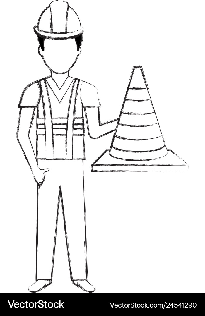 Builder with cone and helmet character Builder with cone and helmet character vector image