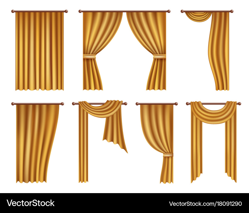 Realistic golden window curtains and drapes Vector Image