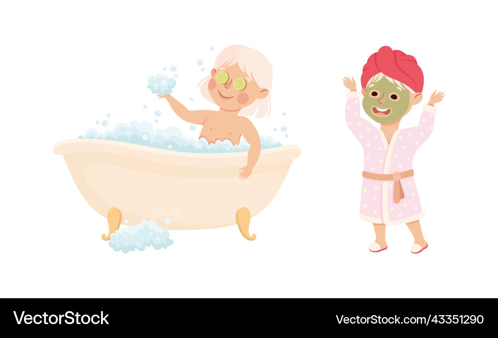 Süße Mädchen baden in Badewanne lustig Süße Mädchen baden in Badewanne lustig vektorbild