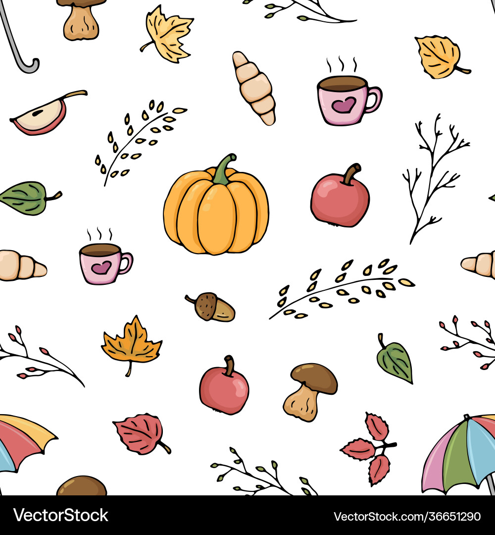 Seamless pattern autumn objects on white Vector Image