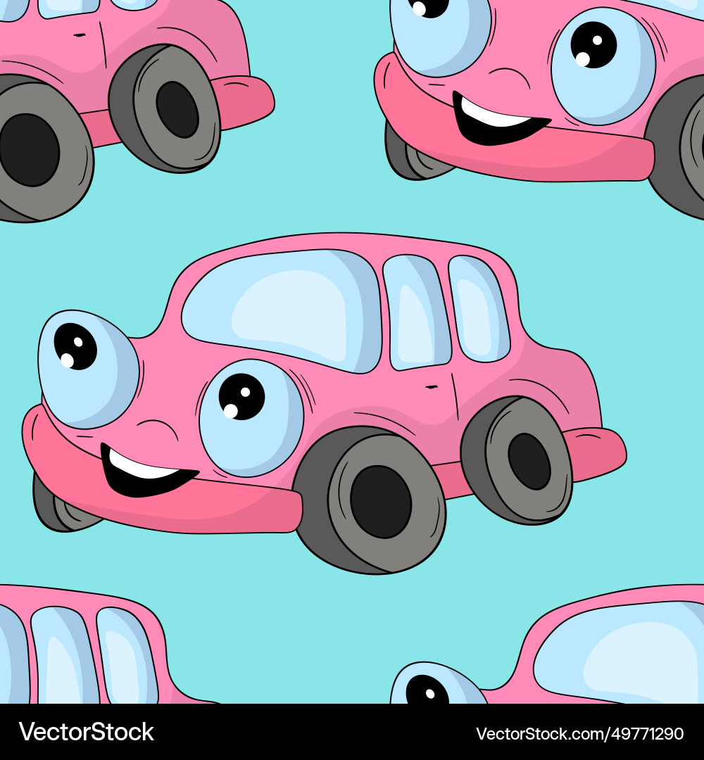Seamless pattern with cute car on color background Seamless pattern with cute car on color background vector image