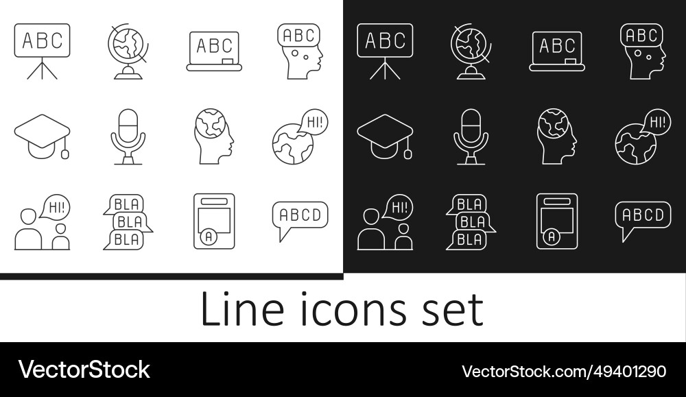 Set line alphabet learning foreign languages vector image