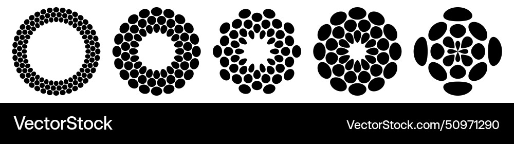 Set of halftone dots circles circular geometric vector image