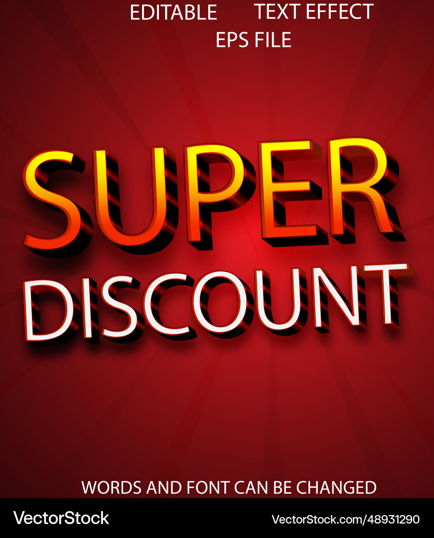 Super discount text effect font editable vector image