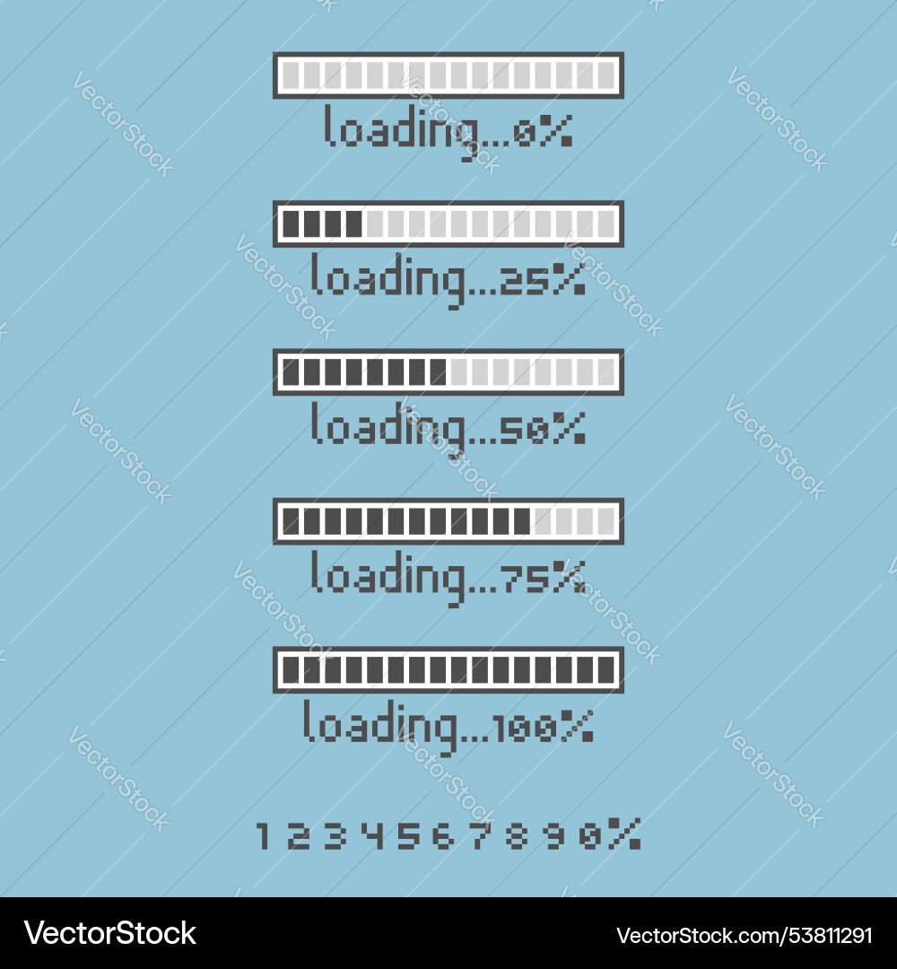 8bit pixel art loading process counter bar 8bit pixel art loading process counter bar vector image