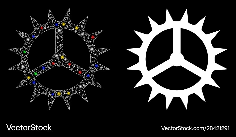 Bright mesh wire frame clock cog icon with light Bright mesh wire frame clock cog icon with light Vector Image