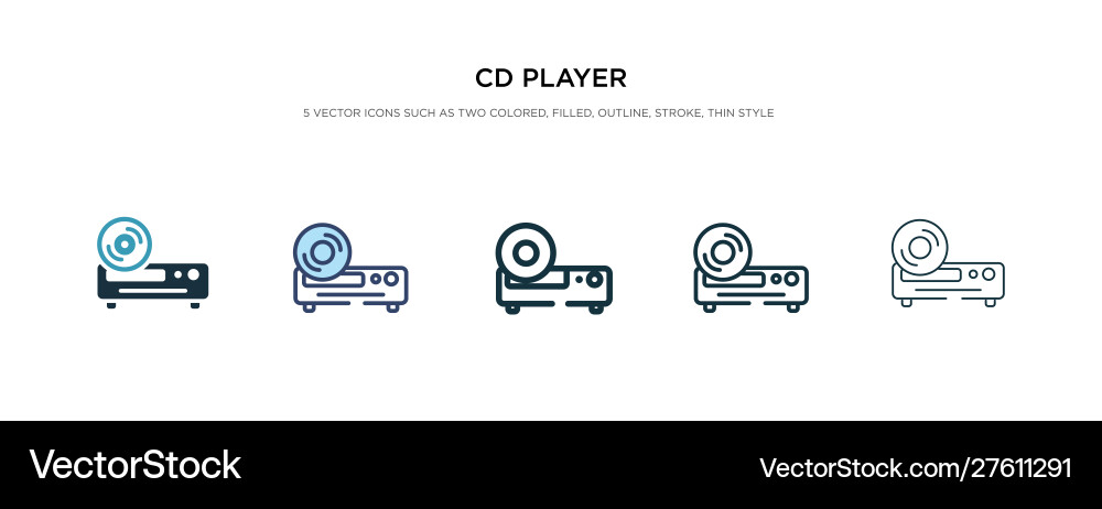 Cd player icon in different style two colored vector image