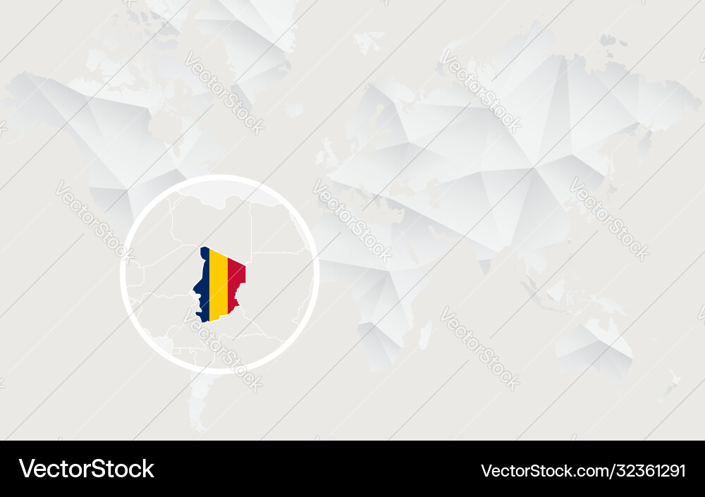Chad map with flag in contour on white polygonal Vector Image