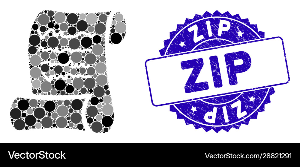 Mosaic script roll icon with distress zip seal vector image
