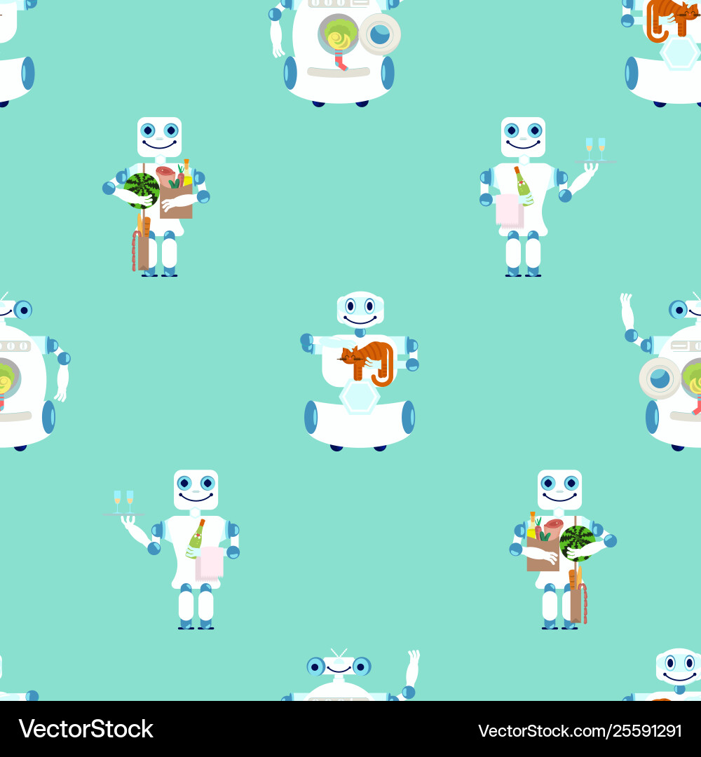 Seamless pattern with robots assistent vector image