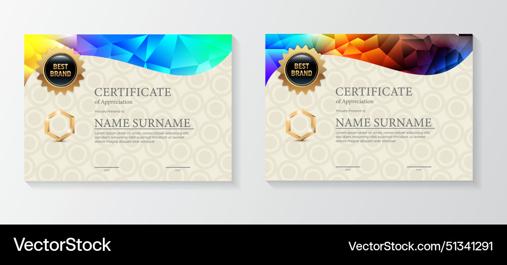 Set modern certificate template with triangular Set modern certificate template with triangular Vector Image