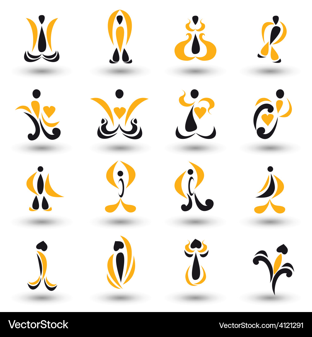 Set of different yellow abstract flat elements vector image