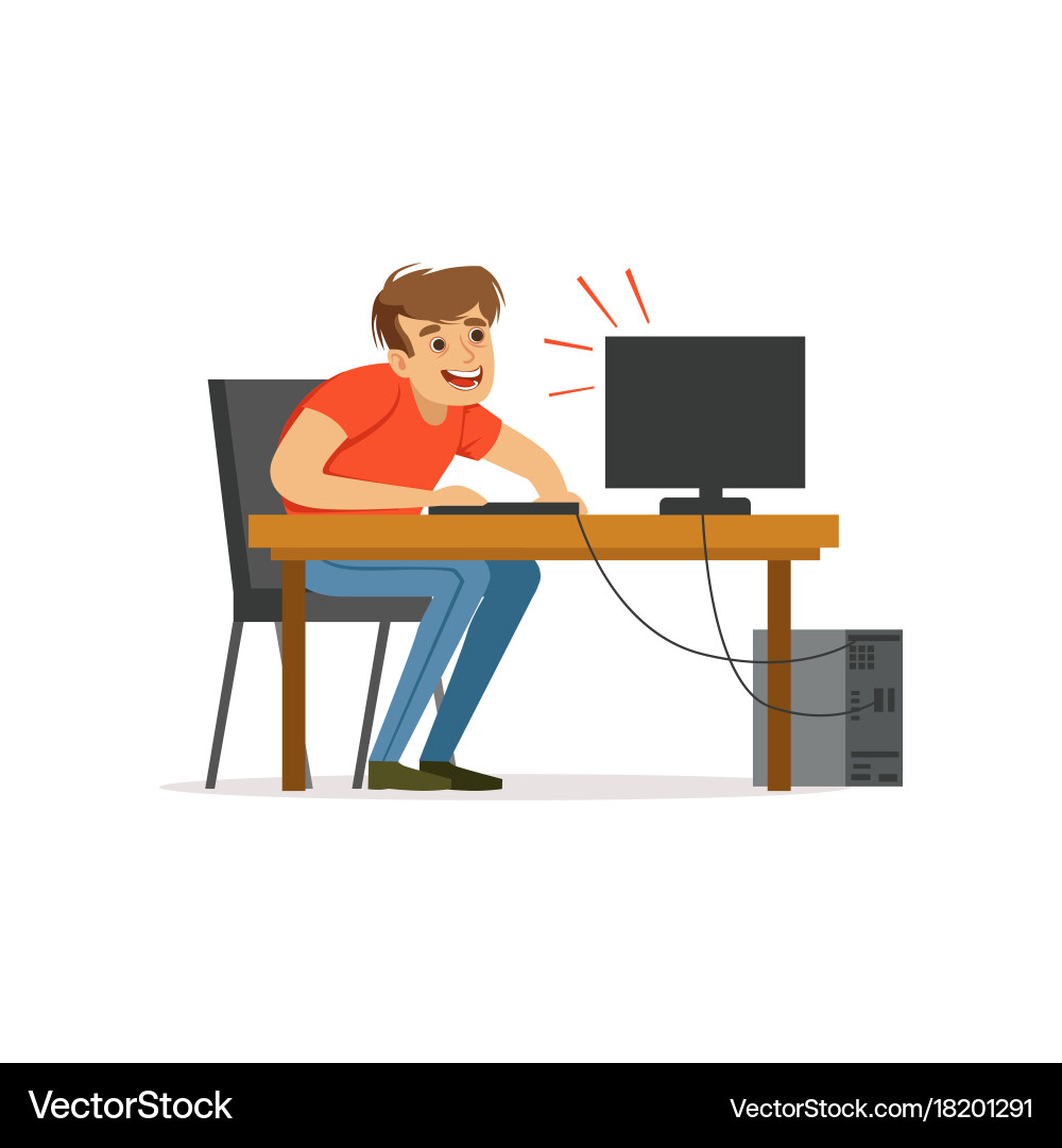 Stressed depressed man working with computer bad Vector Image