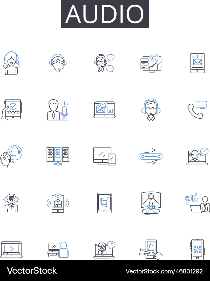 Audio line icons collection protocol directive Audio line icons collection protocol directive vector image