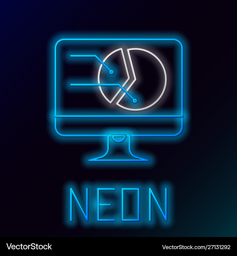Blue glowing neon line computer monitor with graph Blue glowing neon line computer monitor with graph vector image