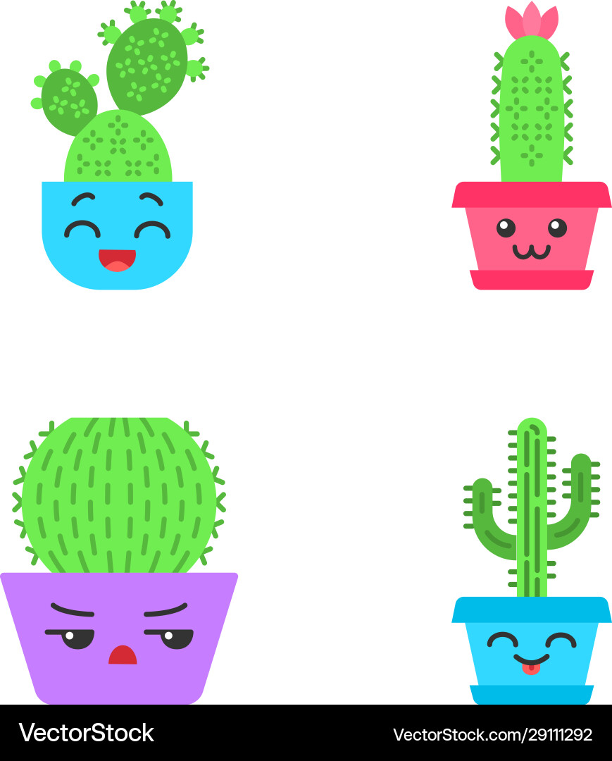 Cactuses flat design long shadow color icons set Cactuses flat design long shadow color icons set Vector Image