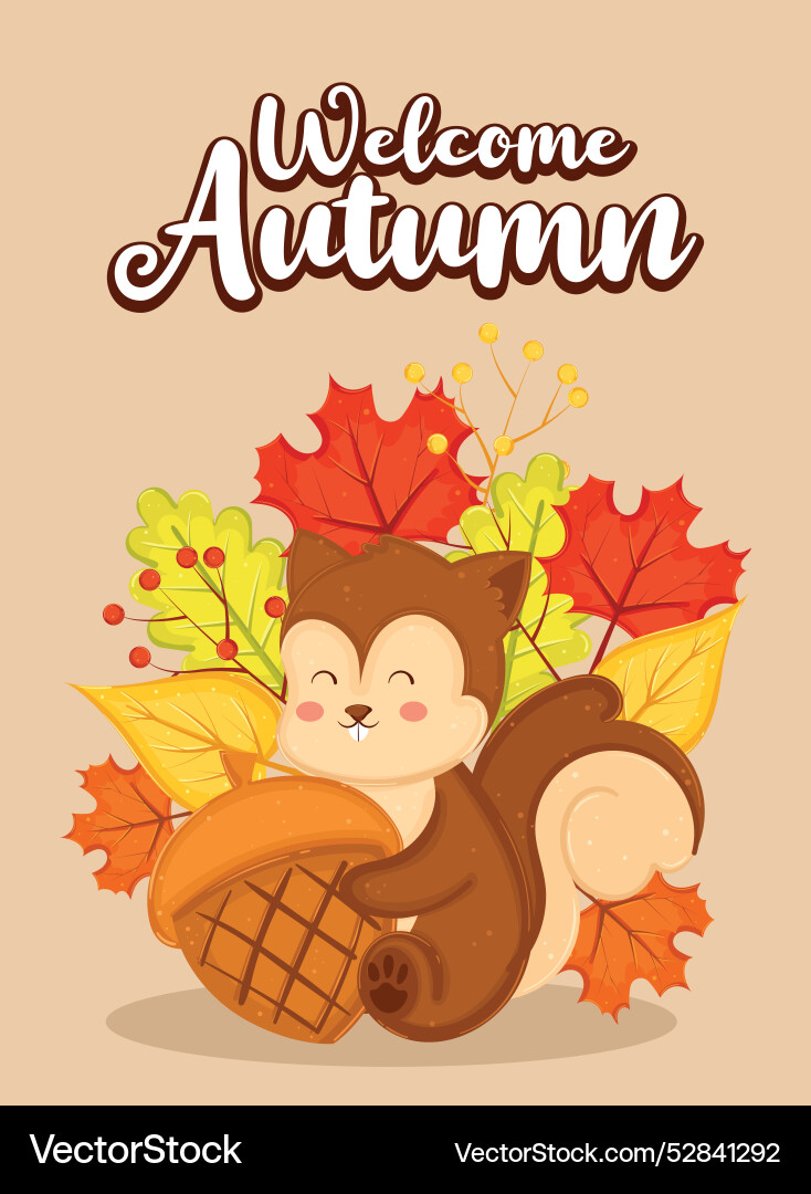 Charming squirrel with acorn in autumn vibes Charming squirrel with acorn in autumn vibes Vector Image