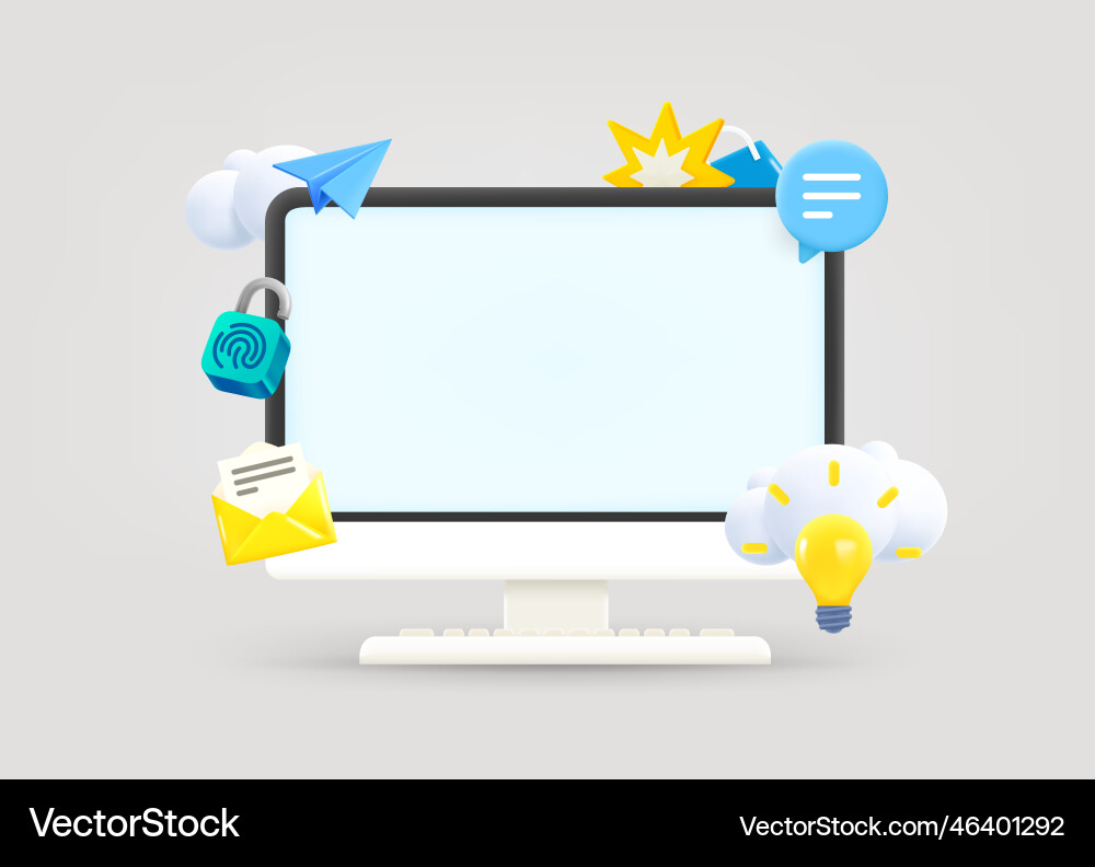 Computer monitor with communication elements Computer monitor with communication elements vector image