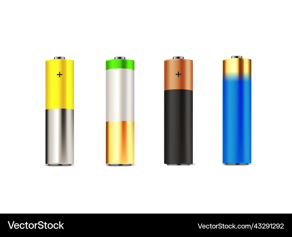 Different color batteries set isolated on white Vector Image
