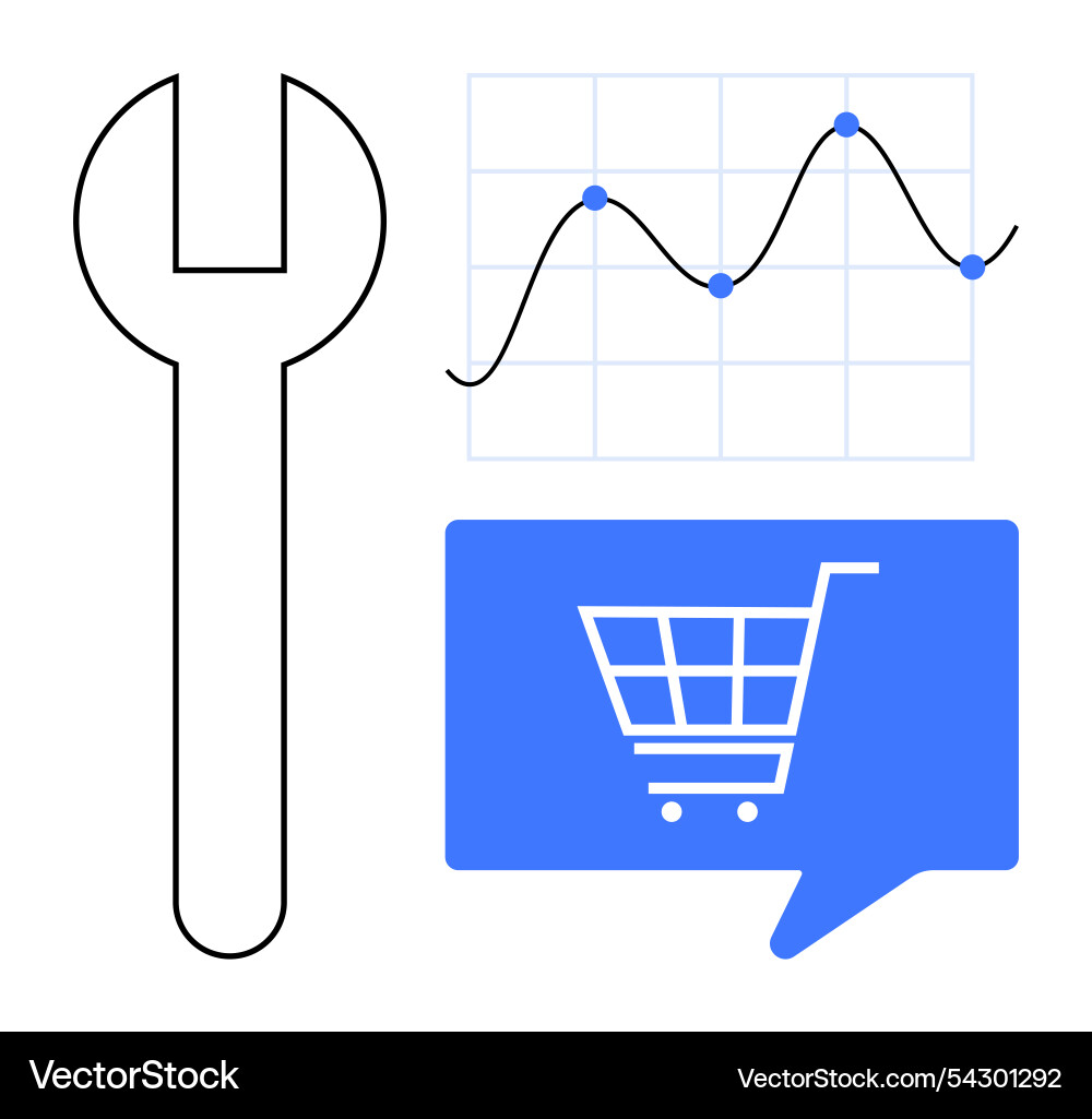 E-commerce optimization wrench line graph E-commerce optimization wrench line graph vector image
