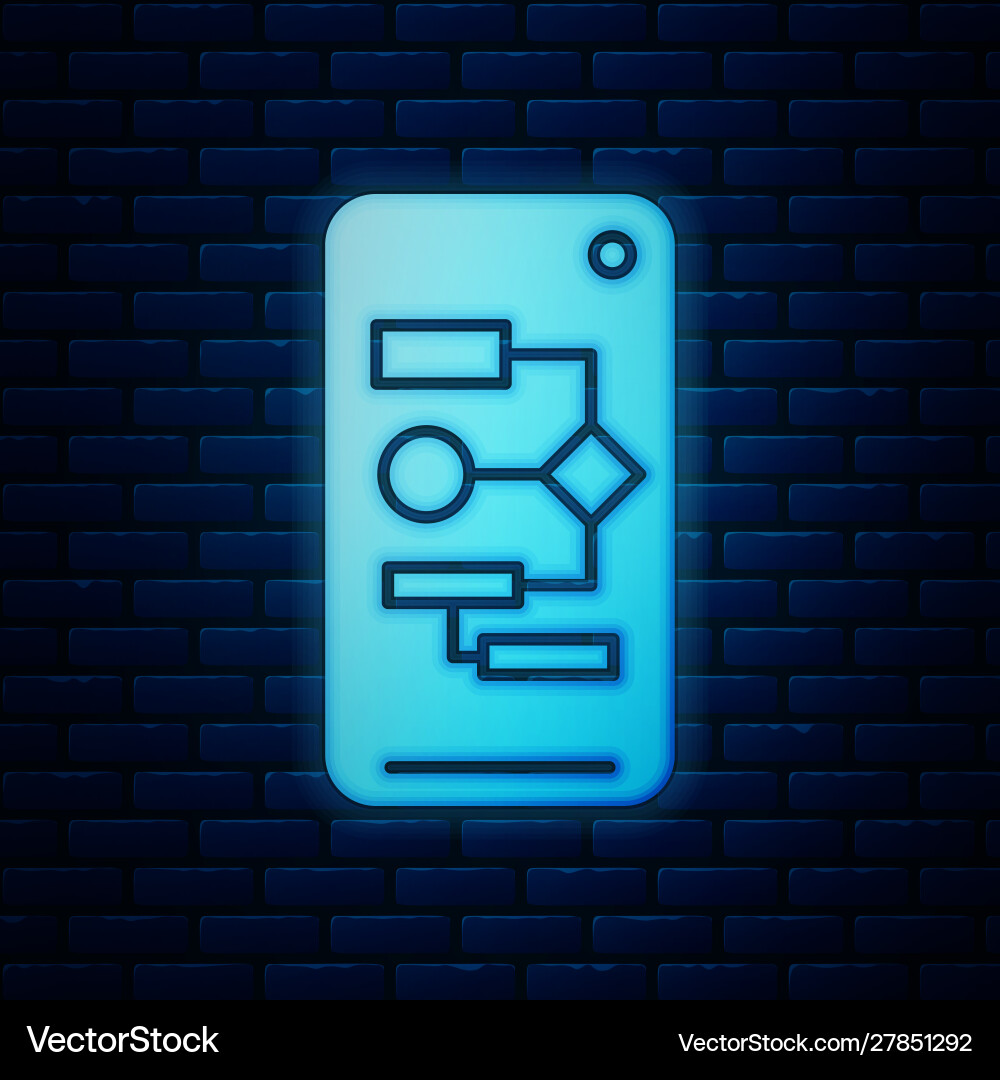 Glowing neon algorithm icon isolated on brick wall Glowing neon algorithm icon isolated on brick wall vector image