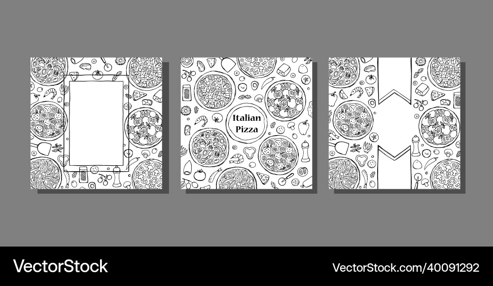 Hand gezeichnete italienische Pizza Cover Vorlage Set Hand gezeichnete italienische Pizza Cover Vorlage Set vektorbild