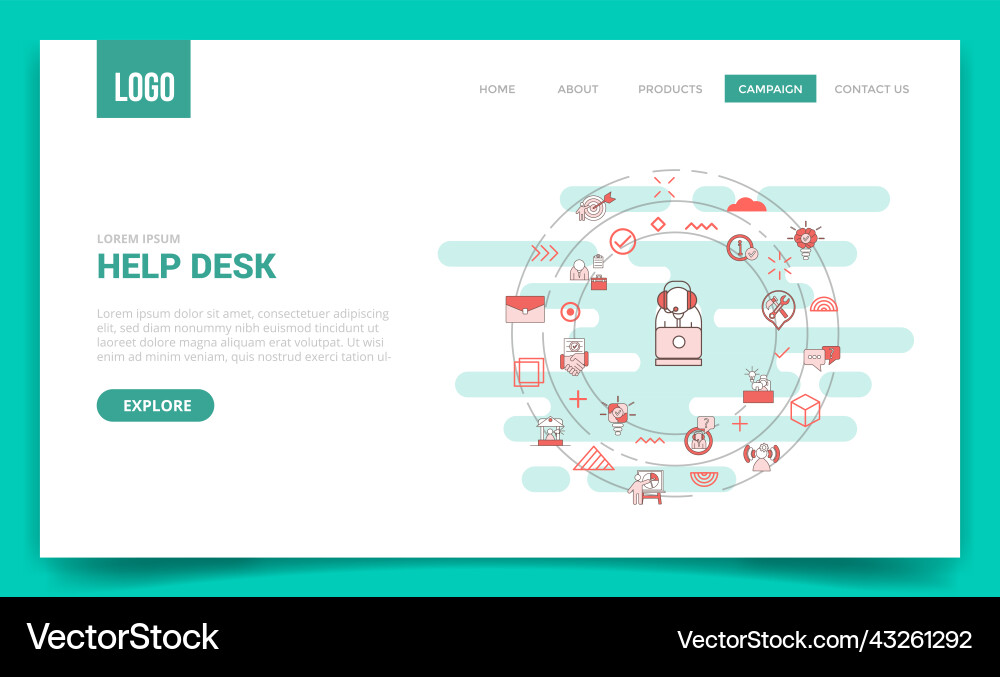 Help desk concept with circle icon for website Help desk concept with circle icon for website vector image