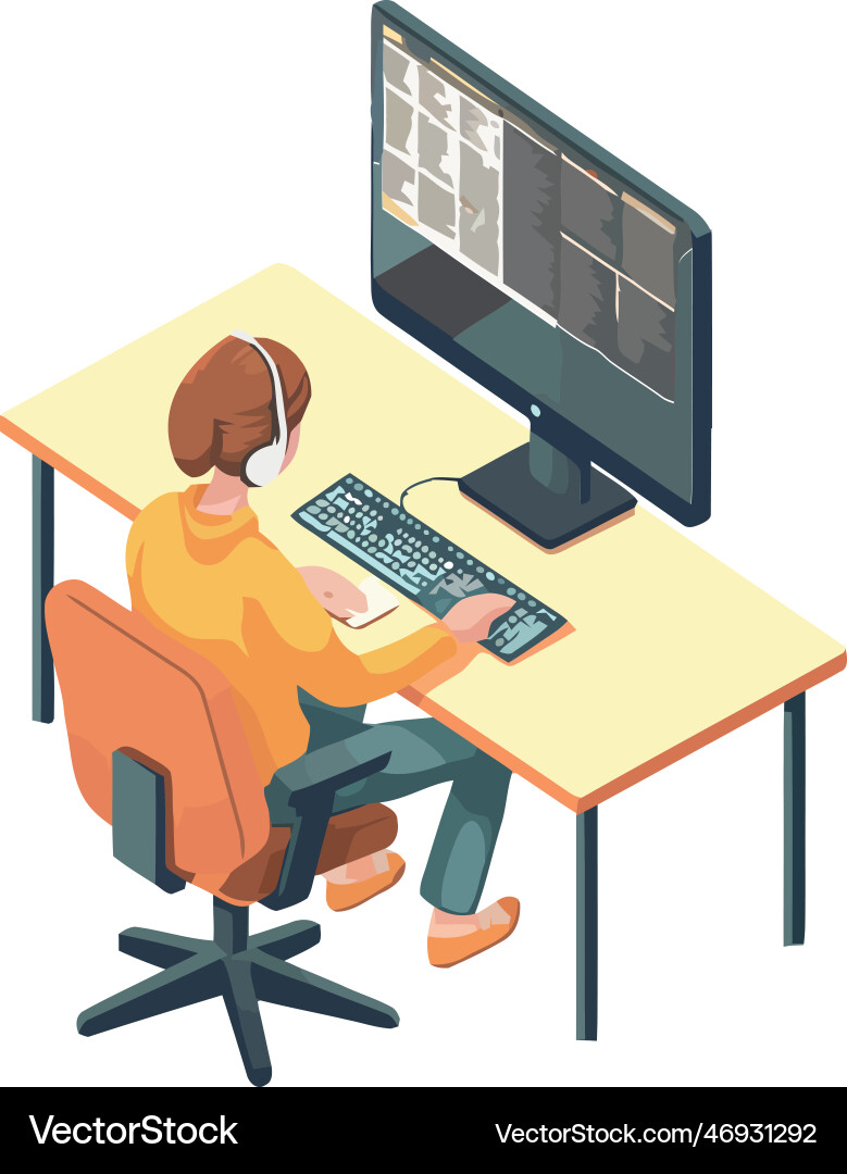 Man sitting at desk using computer technology vector image