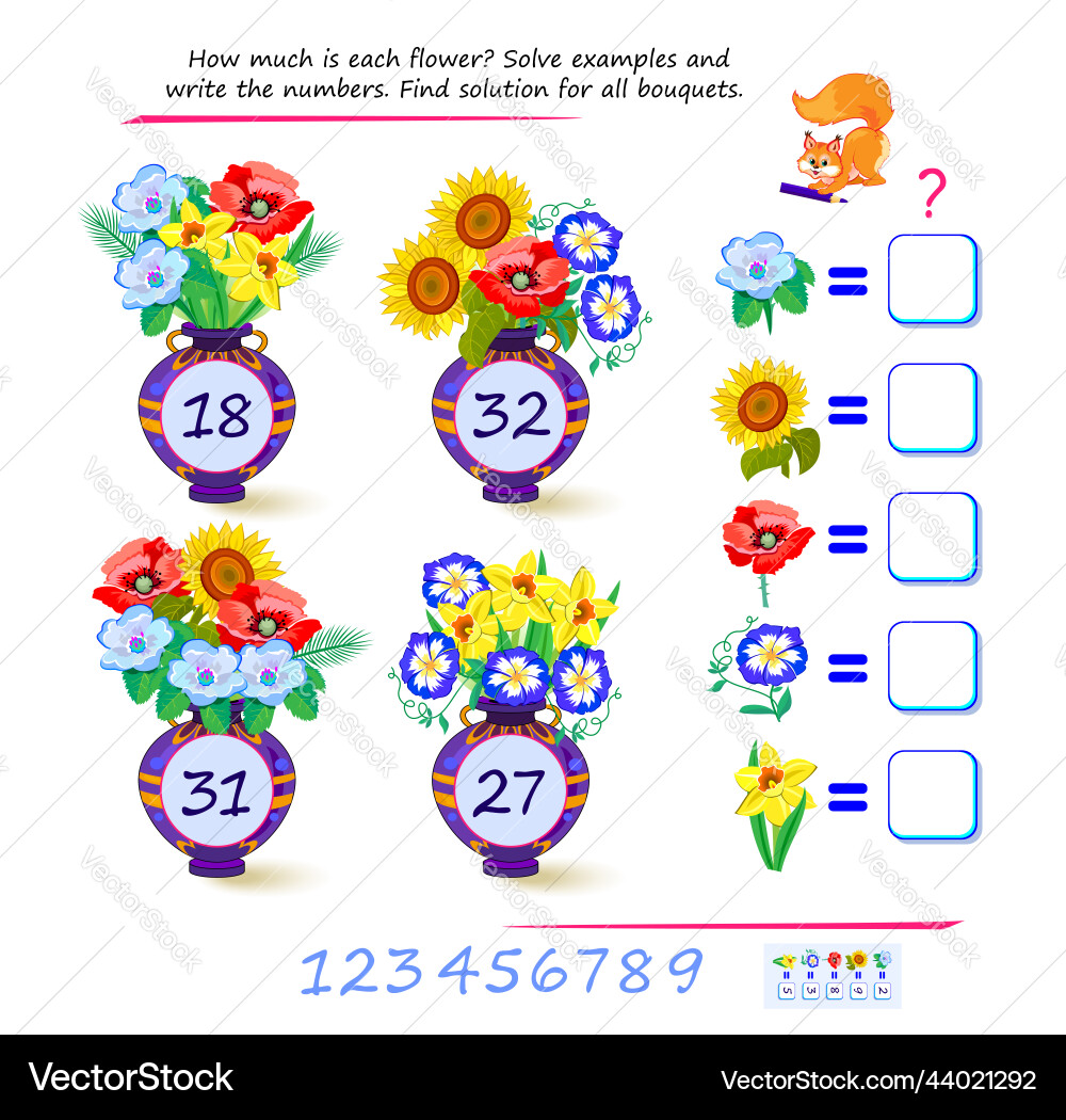 Math Puzzle Game: Floral Logic vector image