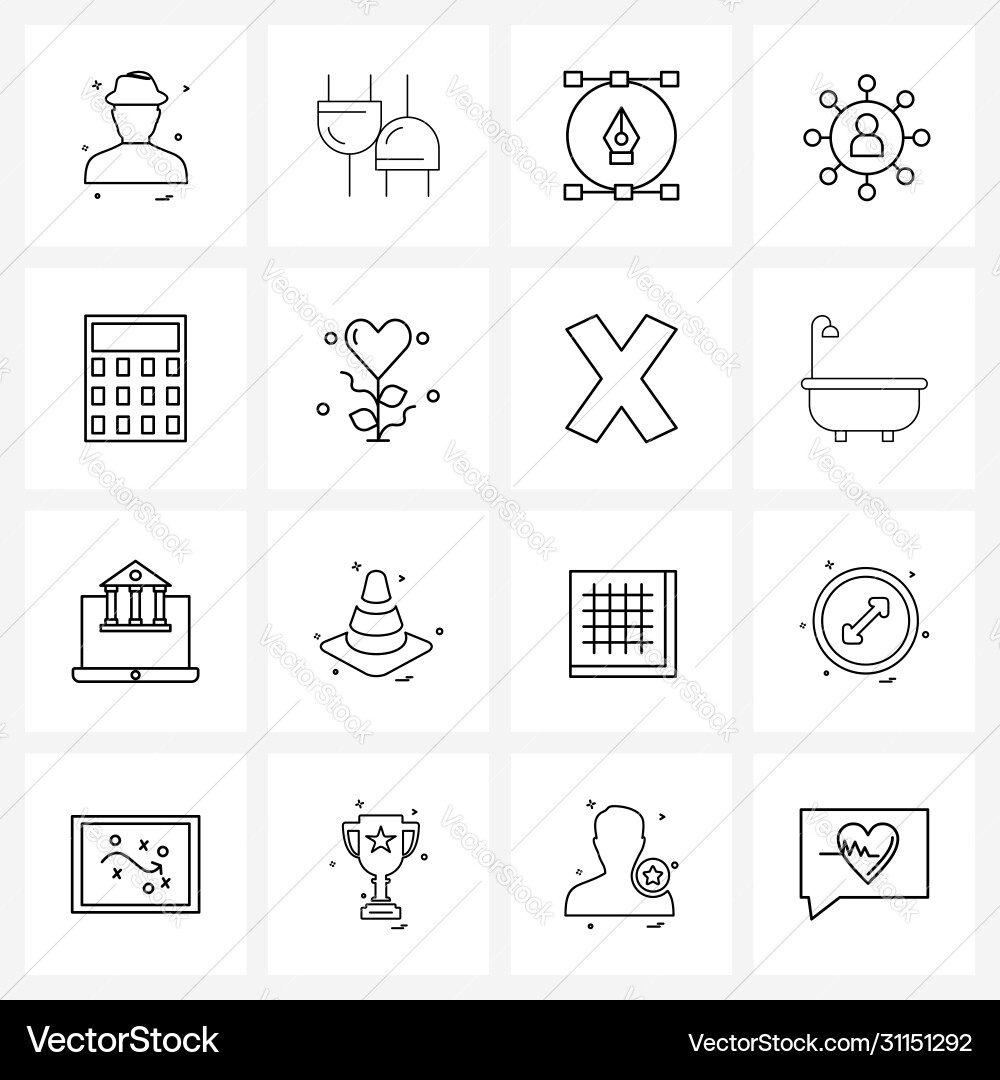 Modern style set 16 line pictograph grid based Vector Image
