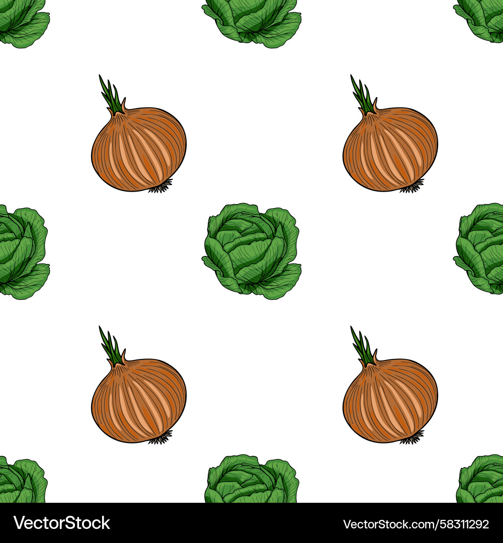 Onion & Cabbage Pattern Vector Image
