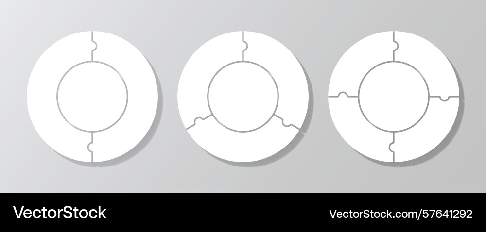 Puzzle pieces set of circle jigsaw grids with 2 3 Vector Image