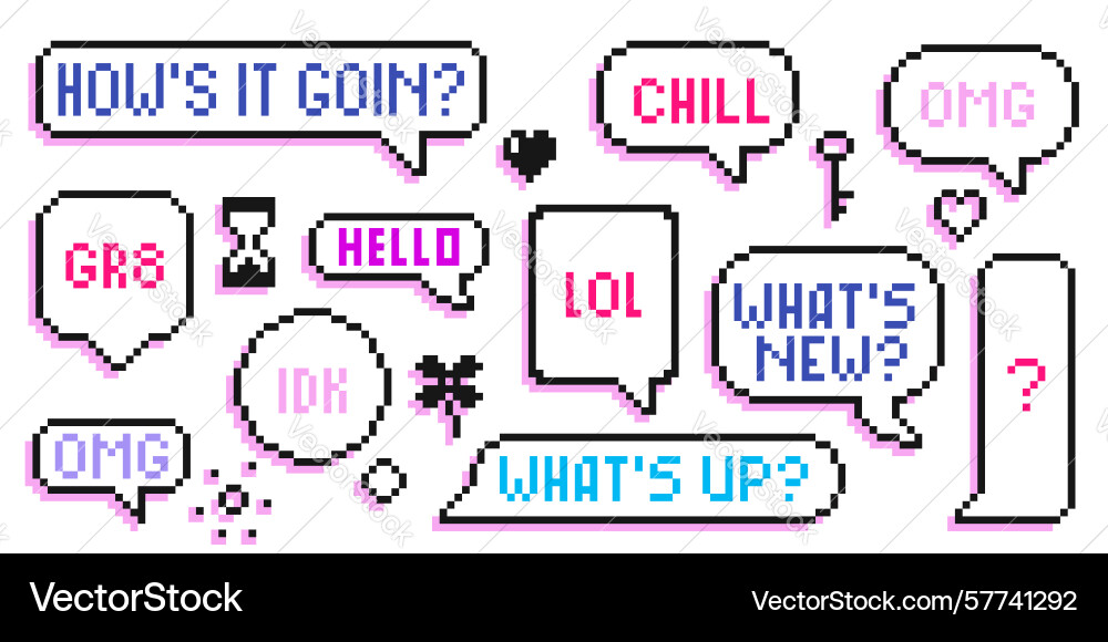 Retro pixel speech bubbles set vector image