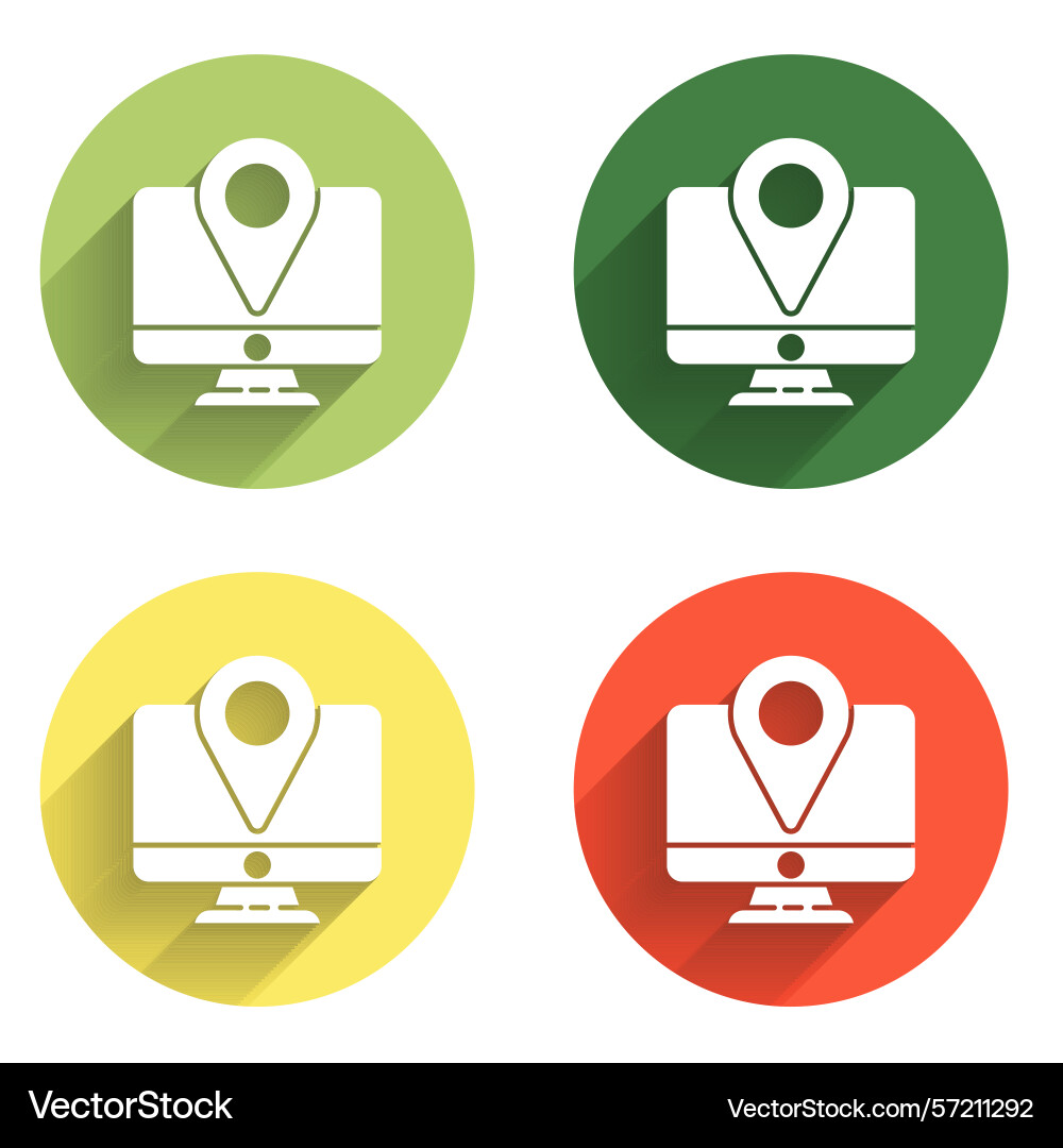 Set computer monitor and folded map with location Set computer monitor and folded map with location Vector Image