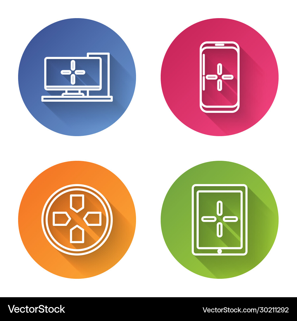 Set line computer monitor smartphone and playing Set line computer monitor smartphone and playing Vector Image