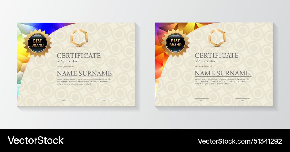 Set modern certificate template with triangular Vector Image