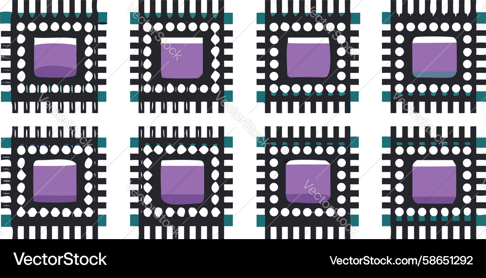 Square Microchip Icons - Tech Set Vector Image