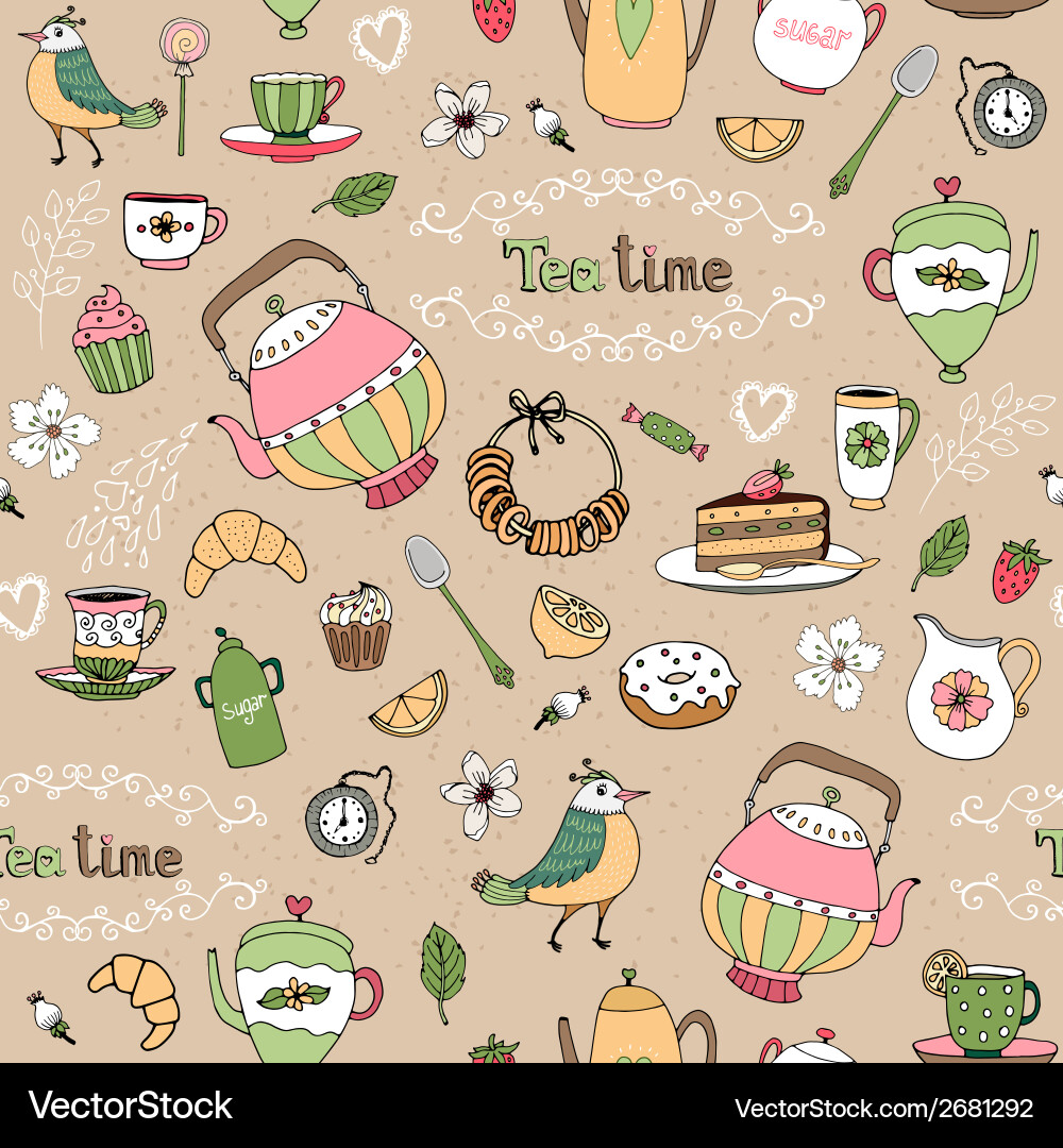 Tea Time Seamless Pattern Vector Image