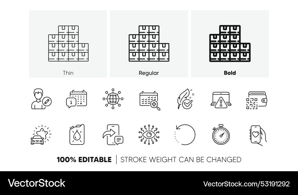 Timer recovery data and canister line icons Timer recovery data and canister line icons vector image