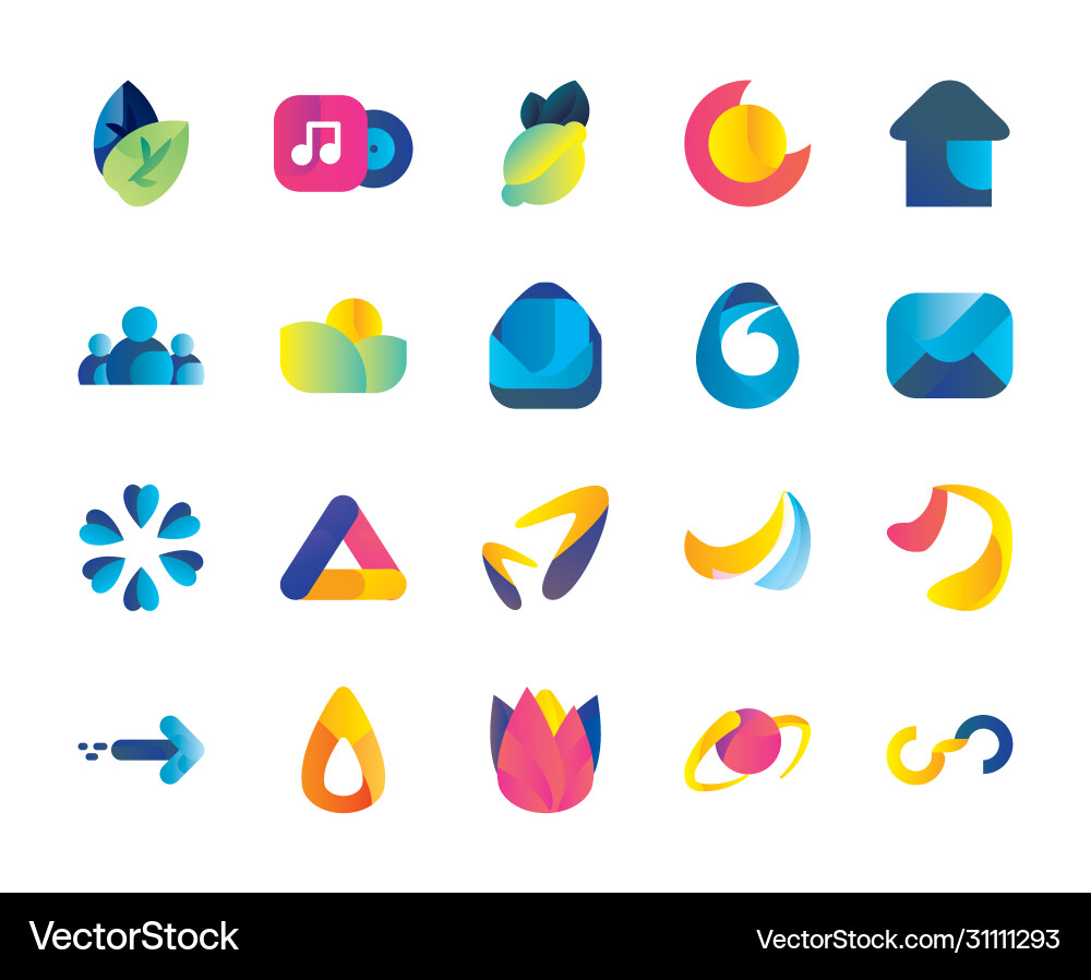 Abstract shapes gradient style icon set Abstract shapes gradient style icon set vector image