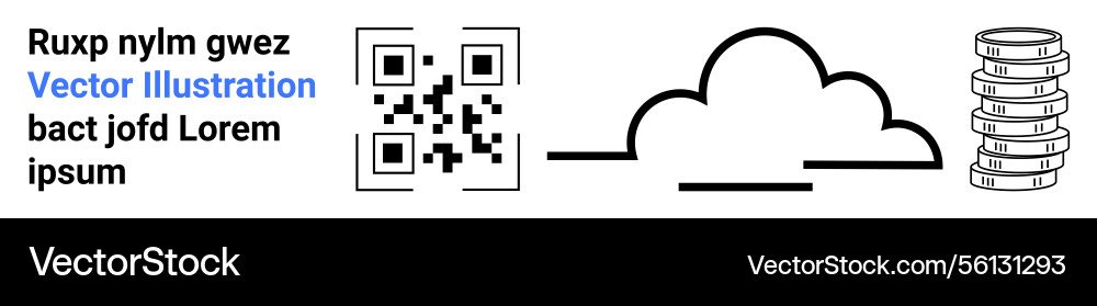 Cloud-Datenspeicher mit Qr-Code und Serverstapel Vektorbild