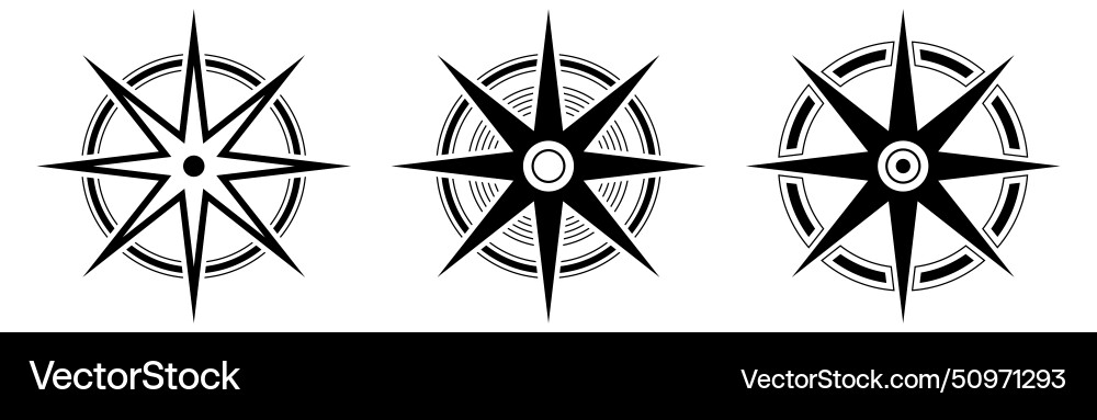 Compass icon set map symbols black Compass icon set map symbols black vector image